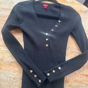 Guess Black V-Neck Sweater with Gold Accents
